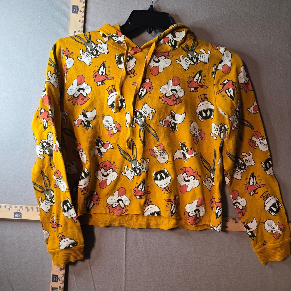 Looney Tunes Characters Cropped Hoodie Yellow Bugs Bunny Daffy Duck JT20761 M